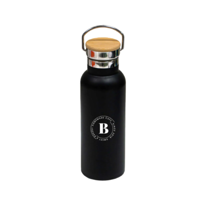Insulated Bottle With Bamboo Cap Black